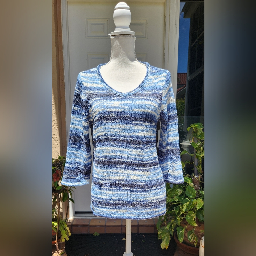 Blue Tweed Crochet Knit Top